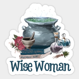 Wise Woman Herbalist Gift Cauldron and Potion Bottles Sticker